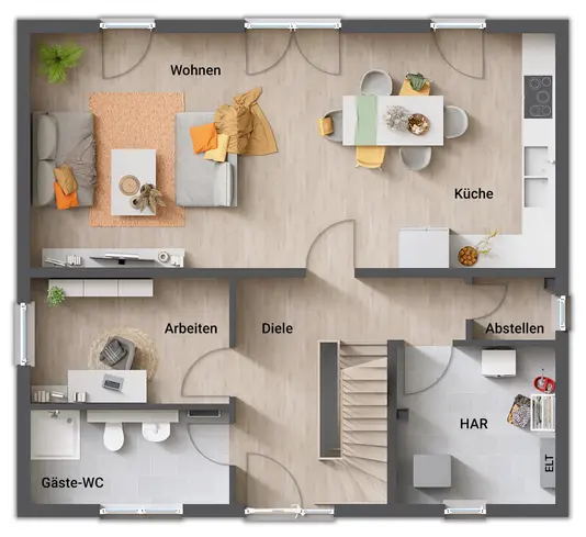 Grundriss-Einfamilienhaus-Flair-134-Erdgeschoss-Gaeste-WC-mit-Keller
